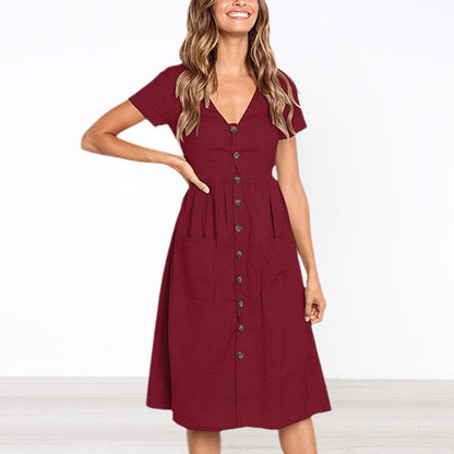Cotton Linen Summer Pocket Dress
