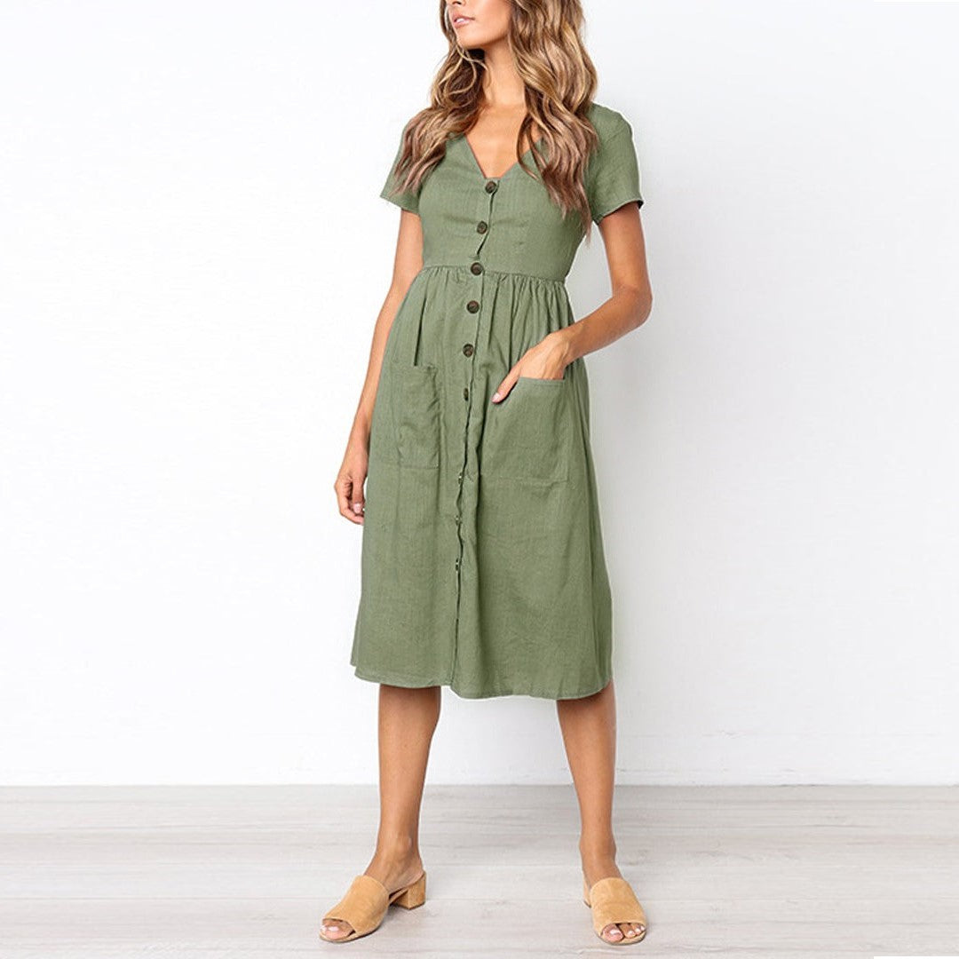Cotton Linen Summer Pocket Dress