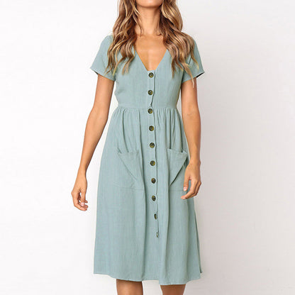 Cotton Linen Summer Pocket Dress