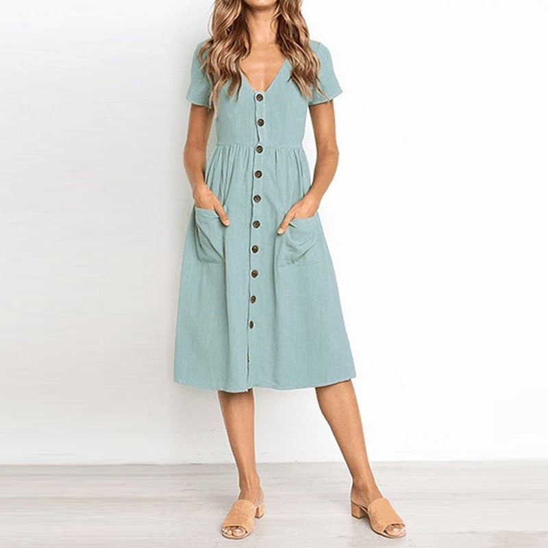 Cotton Linen Summer Pocket Dress