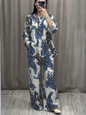 Feather Print Long-Sleeved Shirt And Pants Set