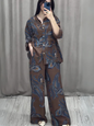 Feather Print Long-Sleeved Shirt And Pants Set