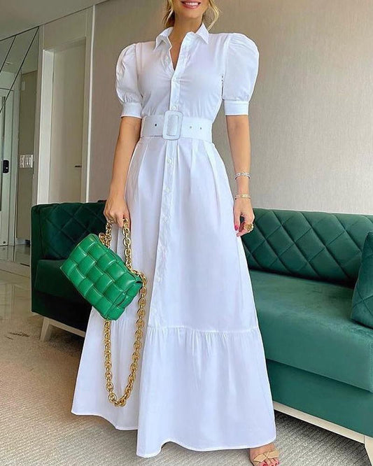 Irresistible Wonder Button Front Belted Maxi Dress