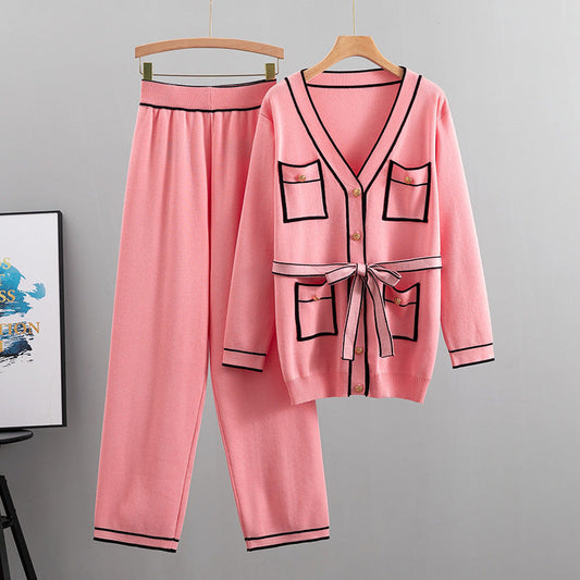 Knitted Cardigan Wide Leg Pants Two-Piece Set