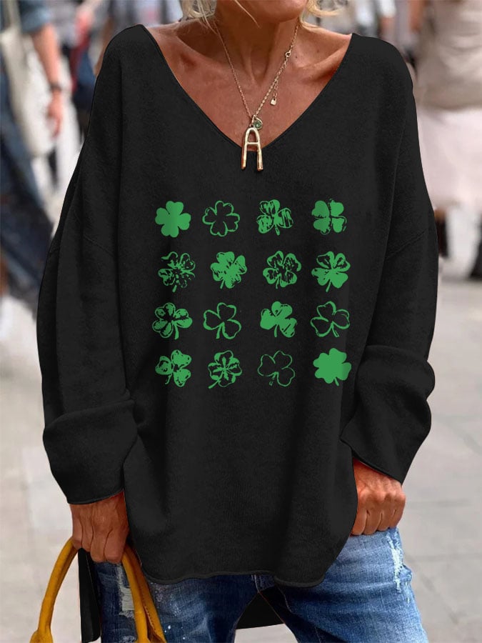 St. Patrick's Day Print V-Neck Long Sleeve Top