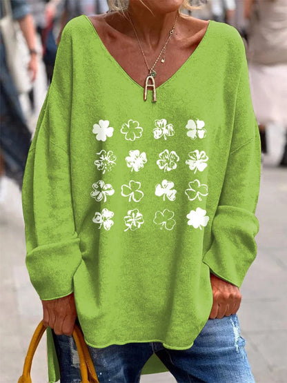 St. Patrick's Day Print V-Neck Long Sleeve Top