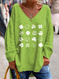 St. Patrick's Day Print V-Neck Long Sleeve Top