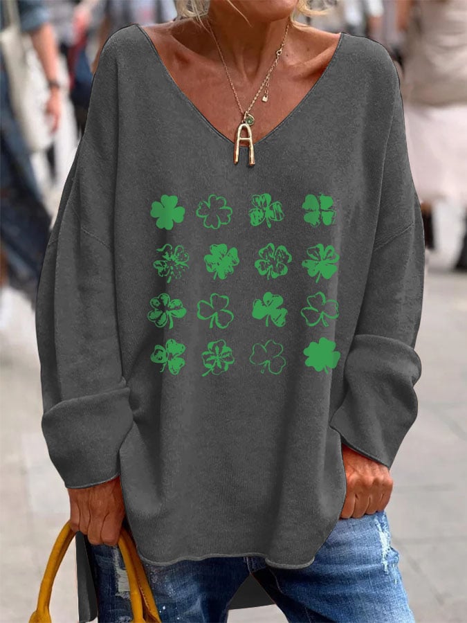 St. Patrick's Day Print V-Neck Long Sleeve Top