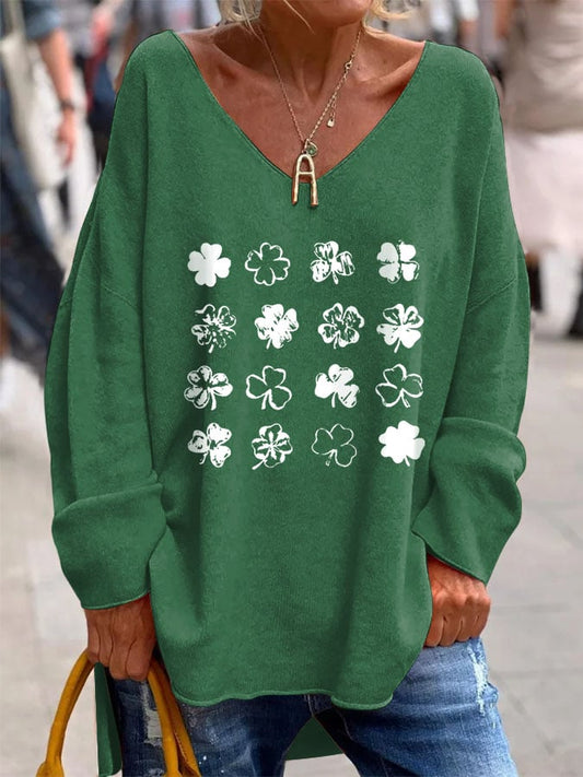 St. Patrick's Day Print V-Neck Long Sleeve Top
