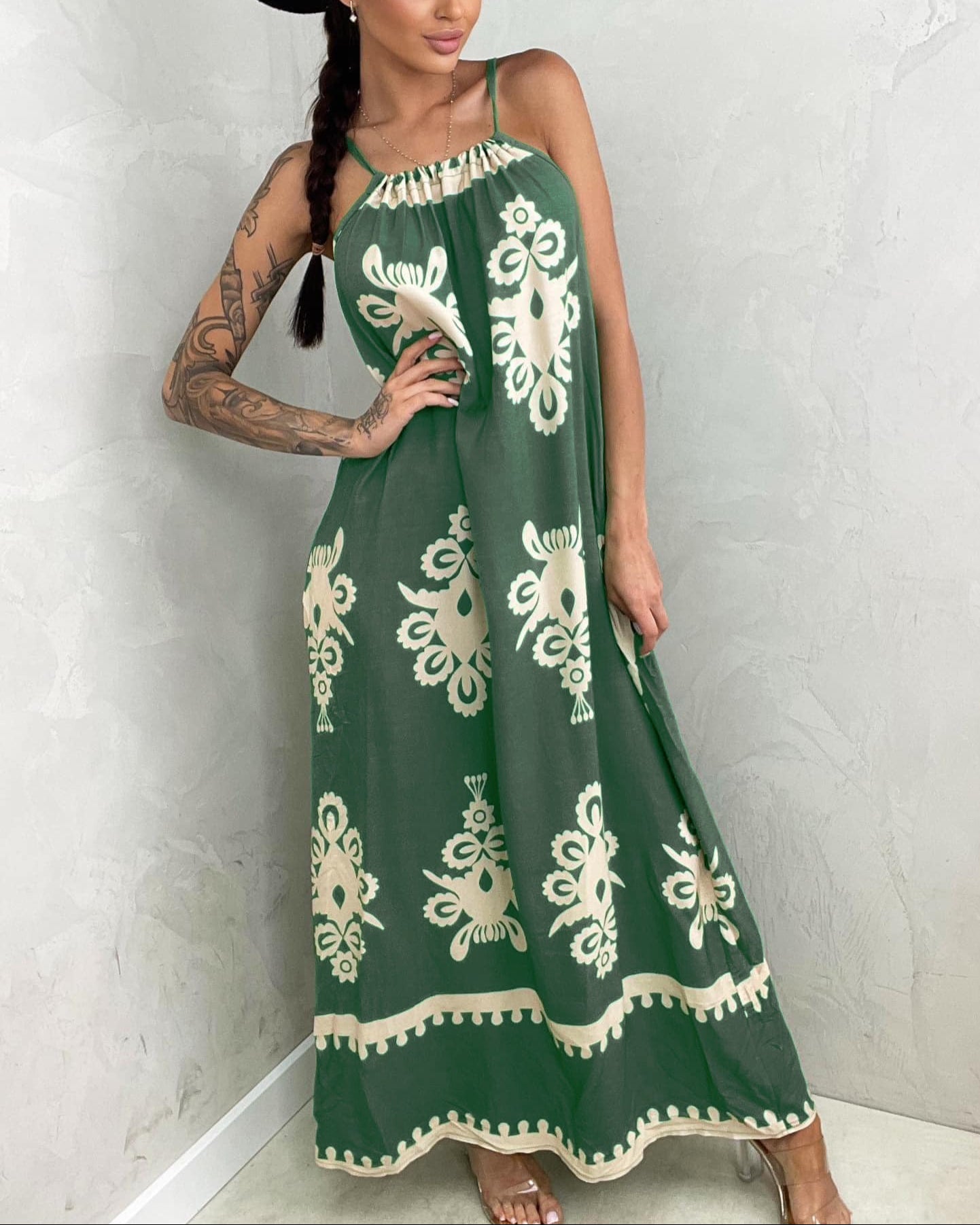 Aztec Ethnic Pattern Off-Shoulder Maxi Dress