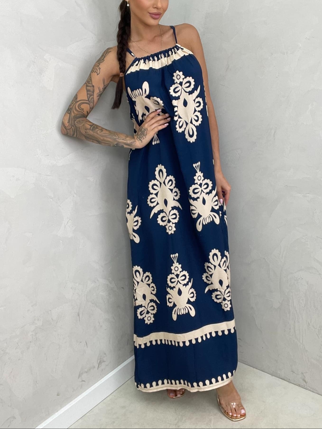 Aztec Ethnic Pattern Off-Shoulder Maxi Dress