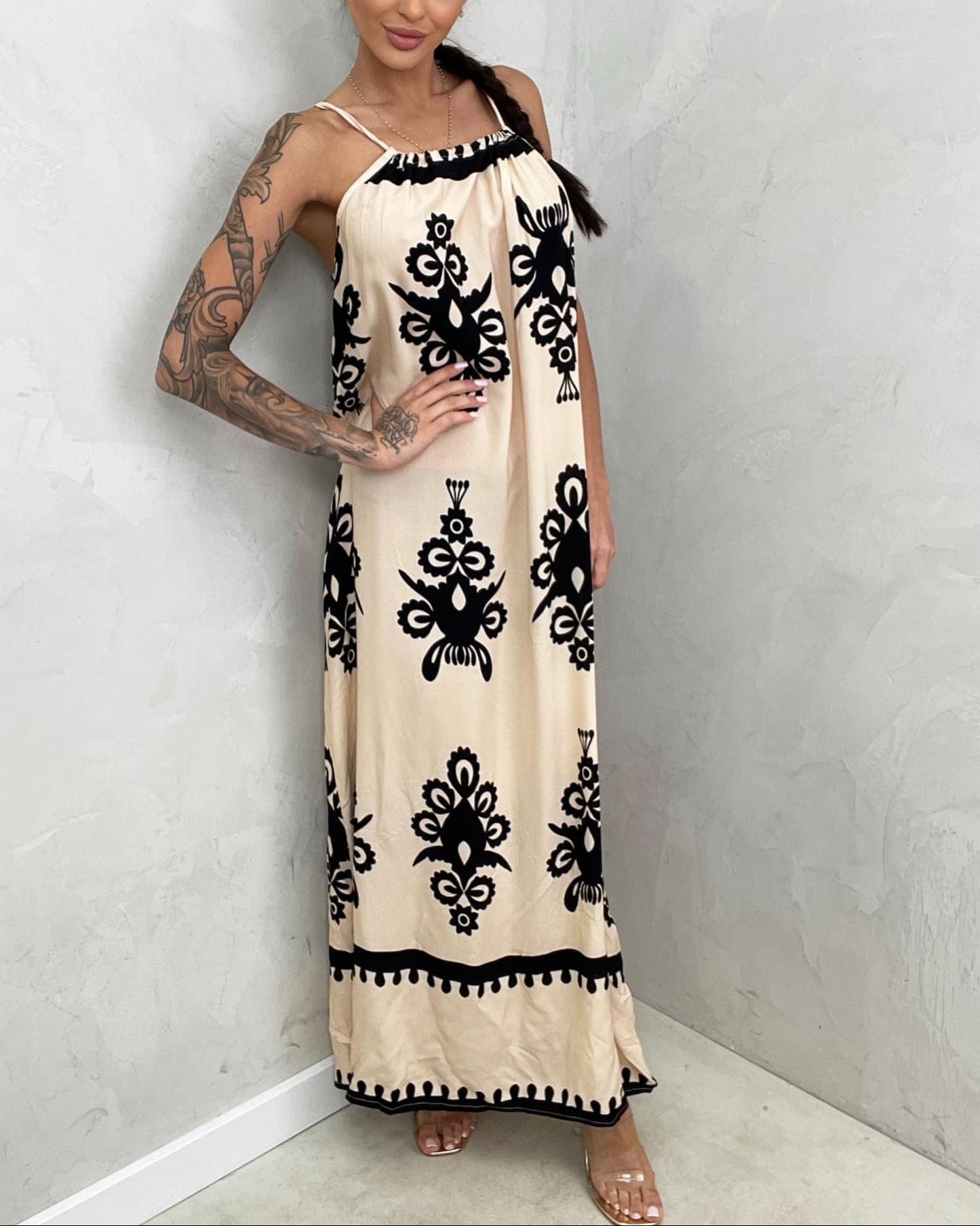 Aztec Ethnic Pattern Off-Shoulder Maxi Dress