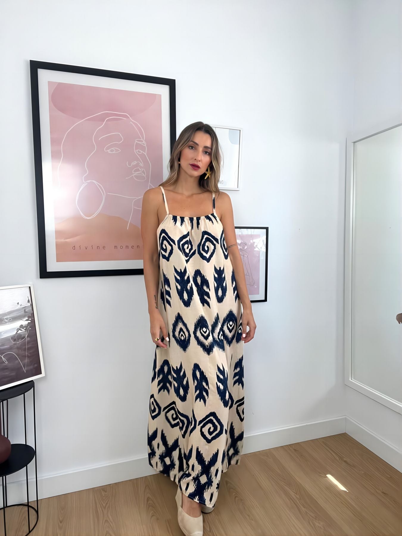 Aztec Print Sleeveless Maxi Dress