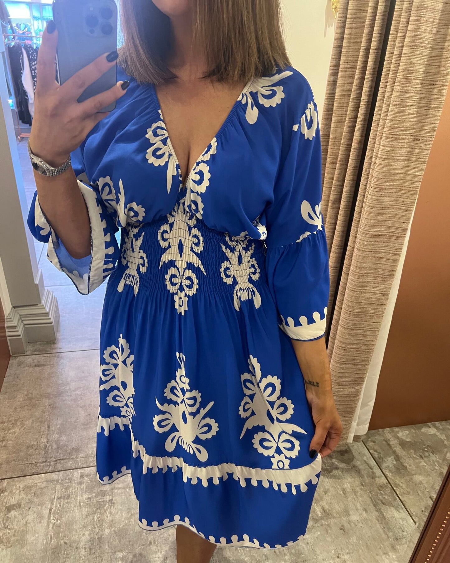 Aztec Printing V Neck Midi Dress