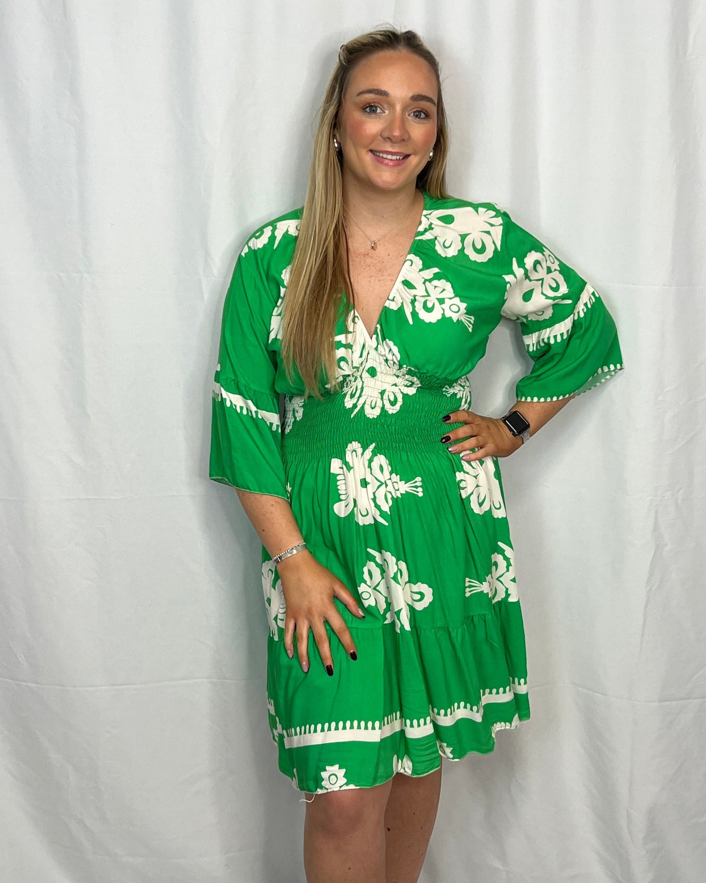 Aztec Printing V Neck Midi Dress