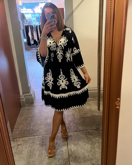 Aztec Printing V Neck Midi Dress