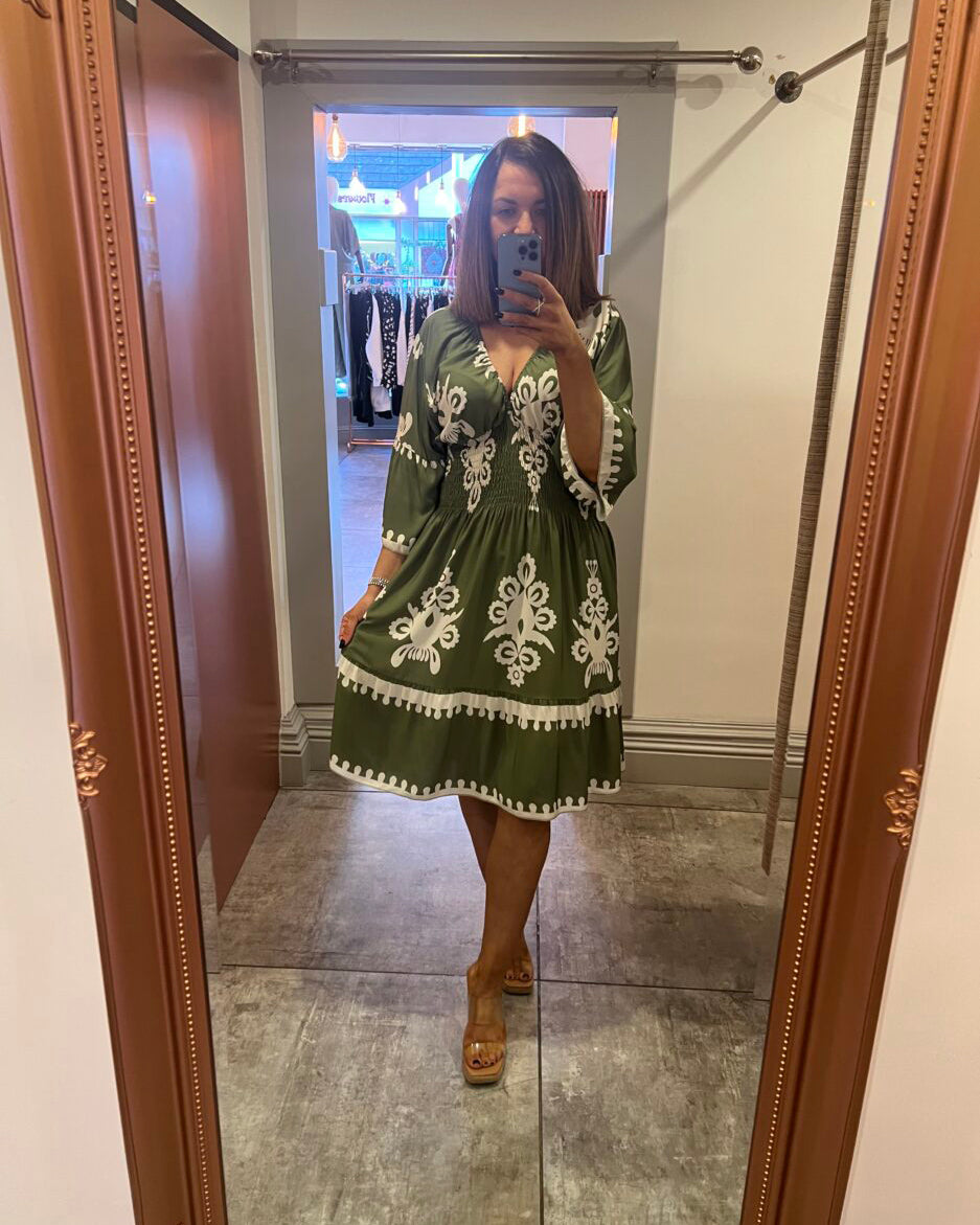 Aztec Printing V Neck Midi Dress