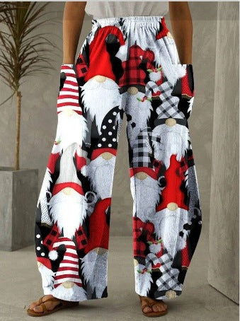 Beard Santa Claus Printed Casual Loose Pants