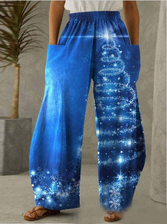 Blue Starry Sky Printed Casual Loose Pants