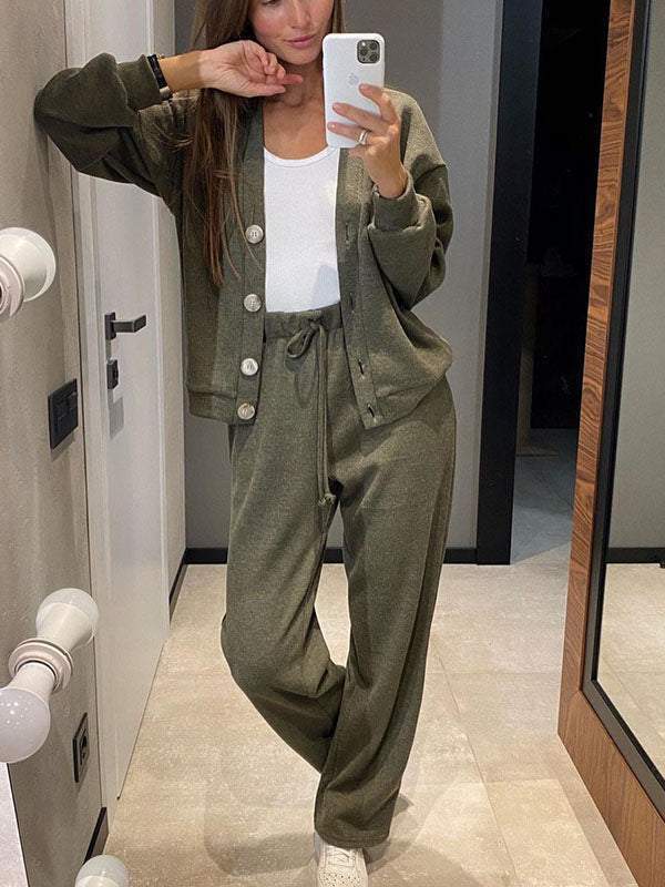 Casual Comfort Jacket Cardigan Sweatpants Set