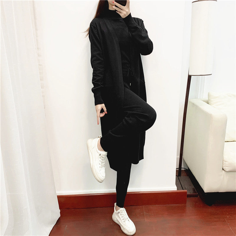 Casual Knit Cardigan Vest Pants Three Piece Set