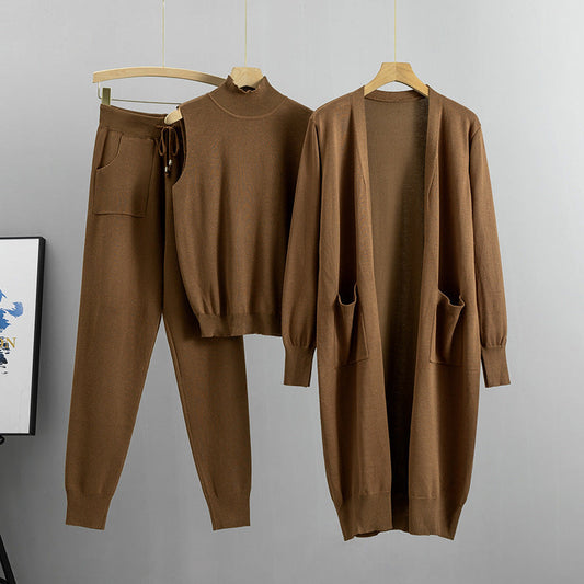 Casual Knit Cardigan Vest Pants Three Piece Set