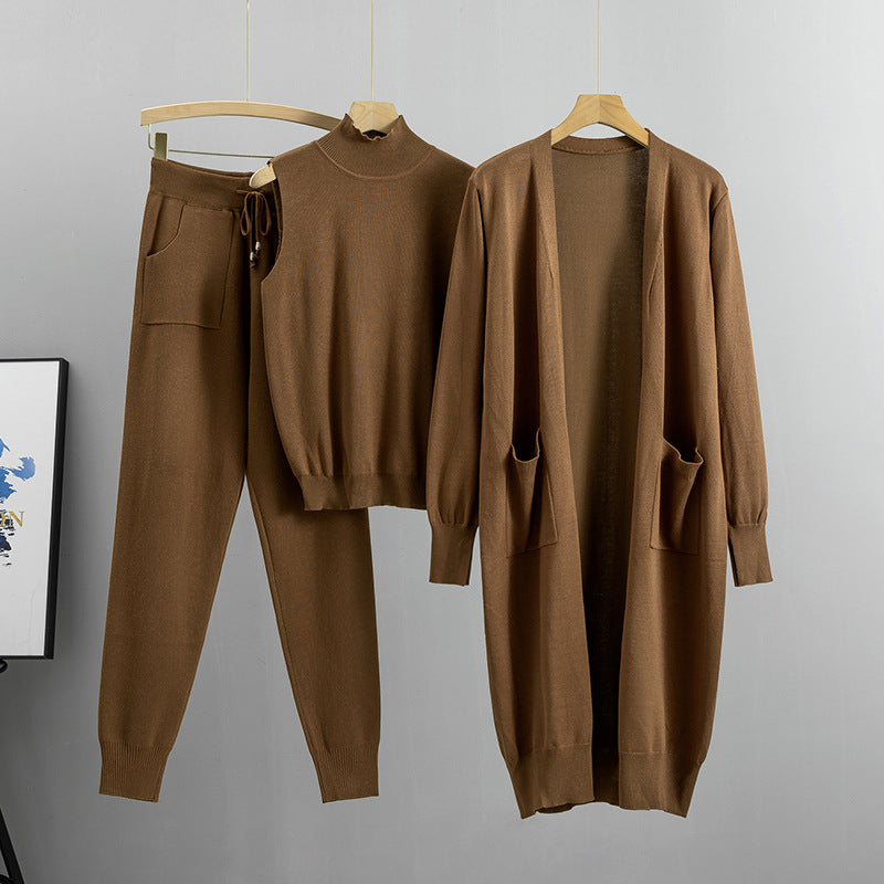 Casual Knit Cardigan Vest Pants Three Piece Set