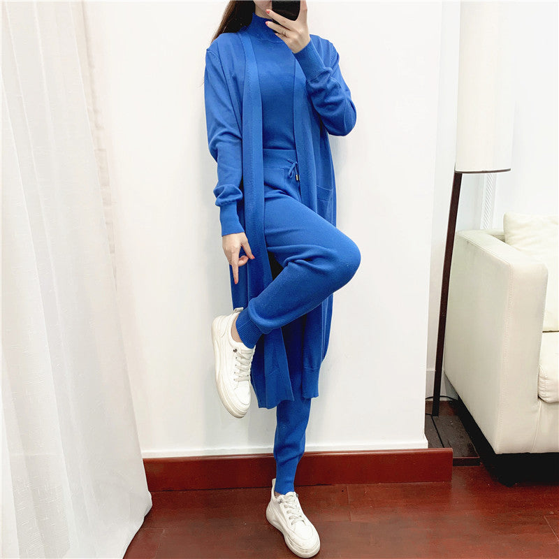 Casual Knit Cardigan Vest Pants Three Piece Set