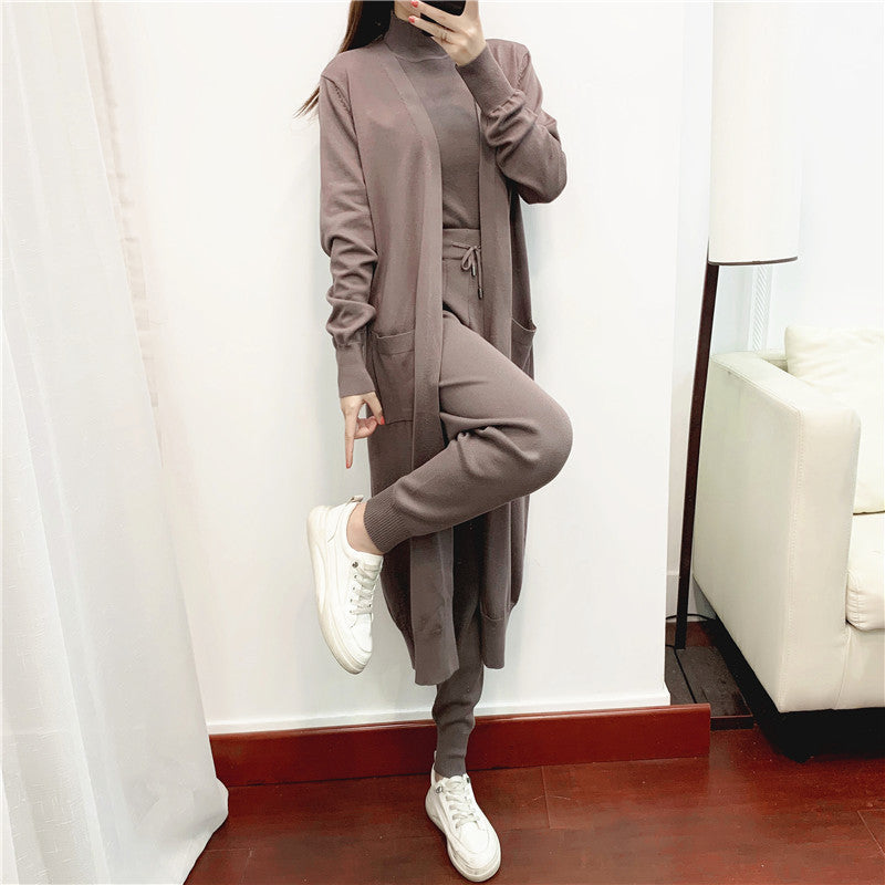 Casual Knit Cardigan Vest Pants Three Piece Set