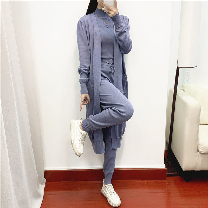 Casual Knit Cardigan Vest Pants Three Piece Set