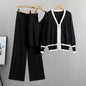 Casual Knitted Tank Top Pants Coat Three Piece Set