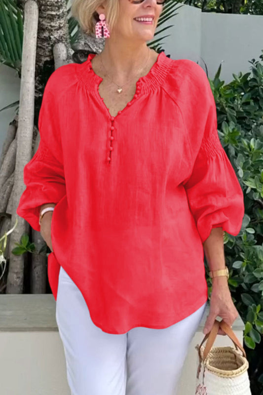 Casual V-Neck Solid Color Top