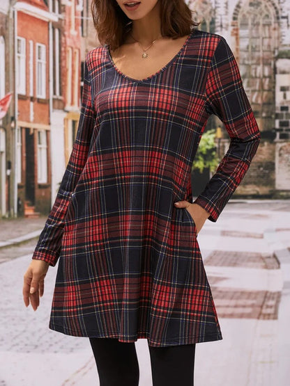 Checkered V-Neck Midi Dress