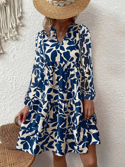 Bohemian Beach V Neck Pleated Printed Midi Dress