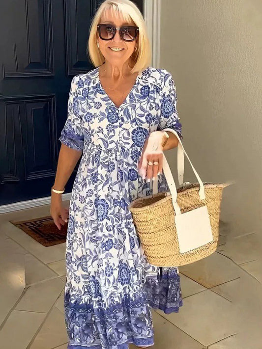 Bohemian Floral Tie Dye Print Midi Dress