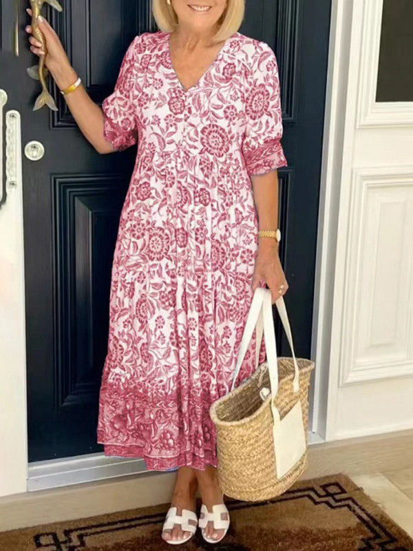 Bohemian Floral Tie Dye Print Midi Dress