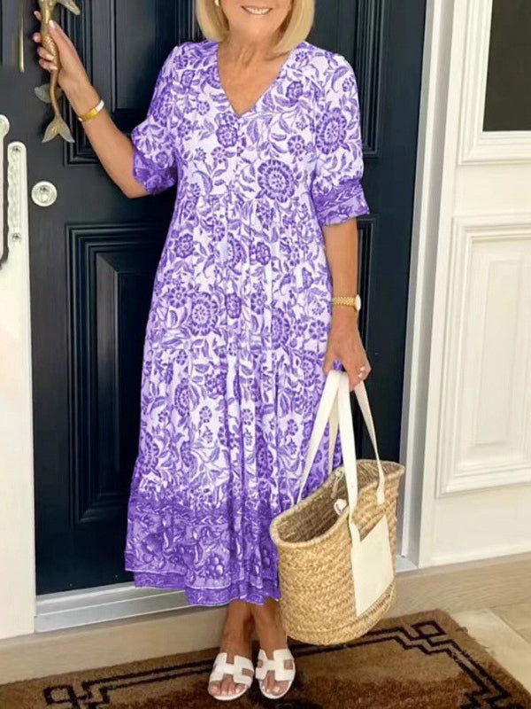 Bohemian Floral Tie Dye Print Midi Dress