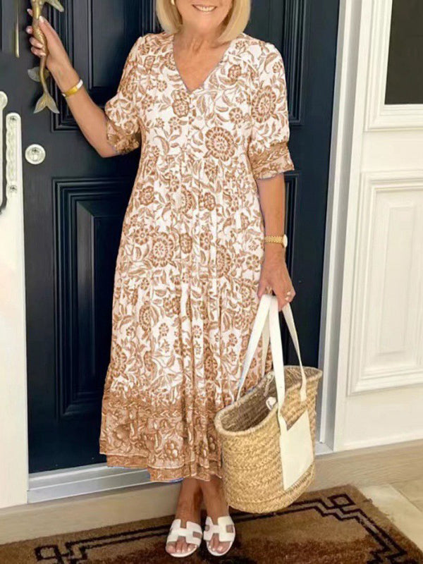 Bohemian Floral Tie Dye Print Midi Dress