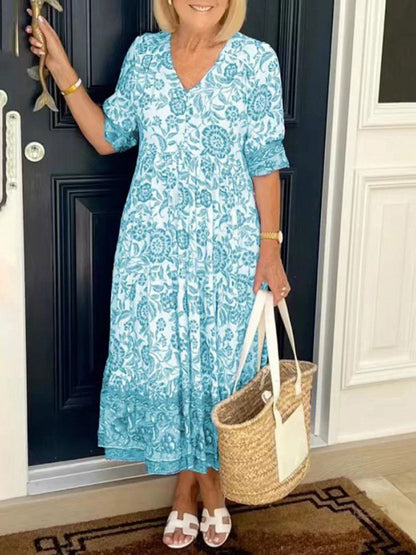 Bohemian Floral Tie Dye Print Midi Dress