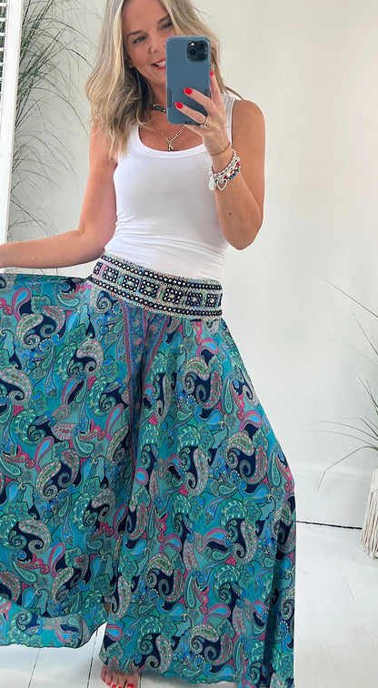 Boho Ethnic Paisley Print Patchwork Pants