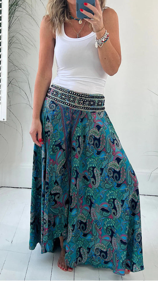 Boho Ethnic Paisley Print Patchwork Pants
