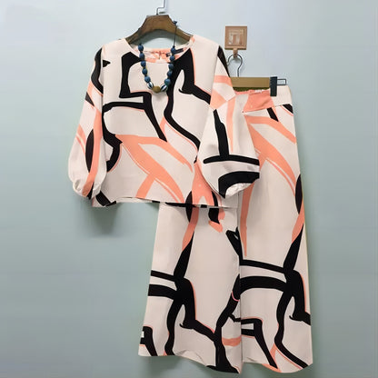 Boho Floral Print Shirt Wide Leg Pant Two Piece Set