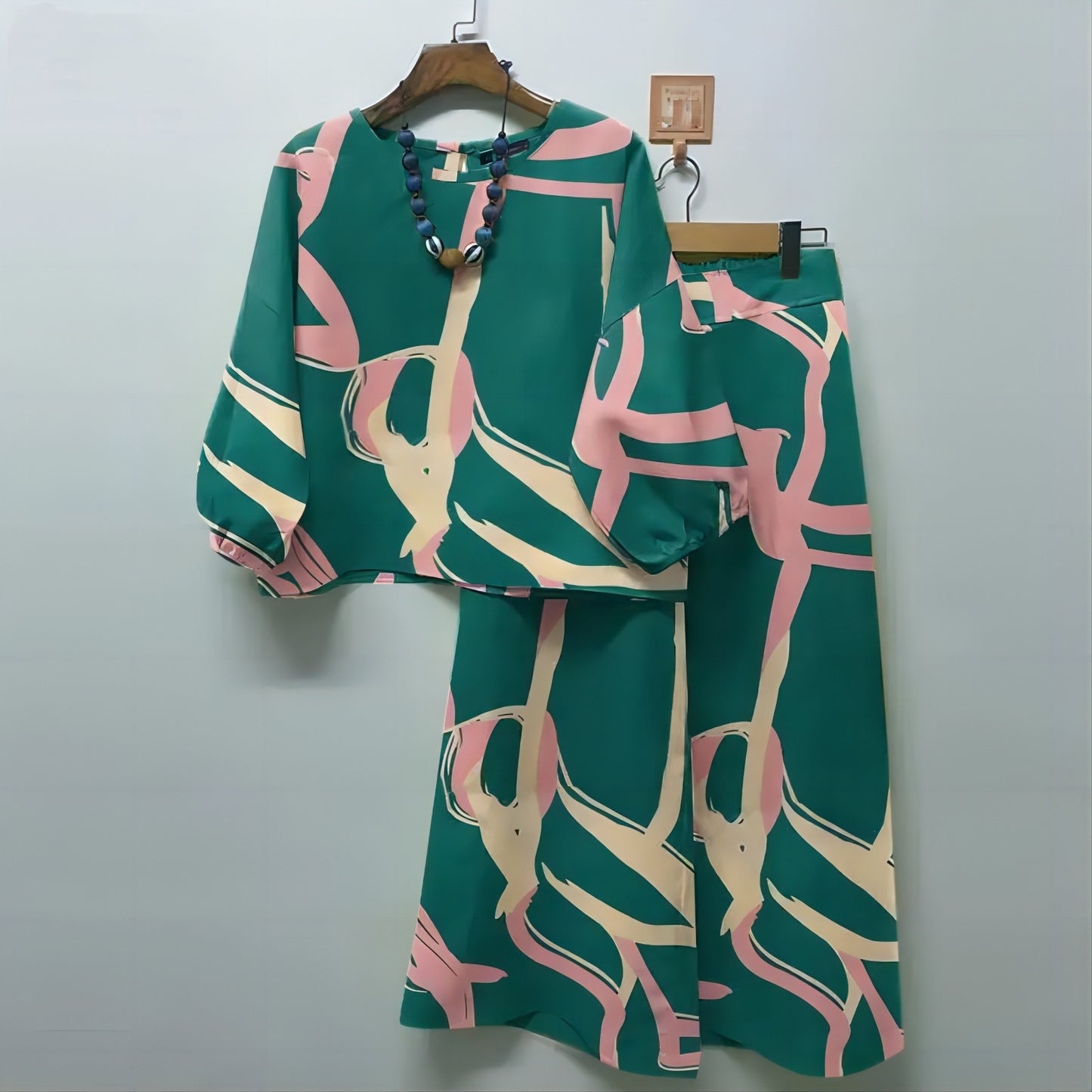 Boho Floral Print Shirt Wide Leg Pant Two Piece Set