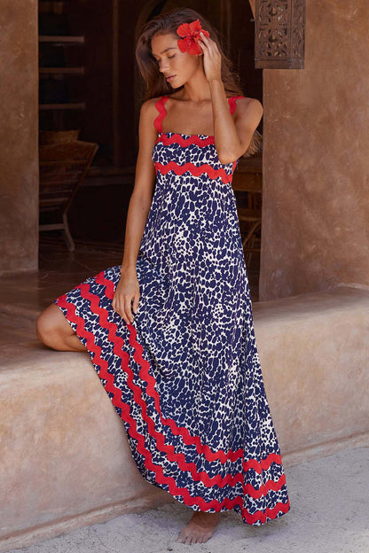 Boho Floral Print Suspender Maxi Dress