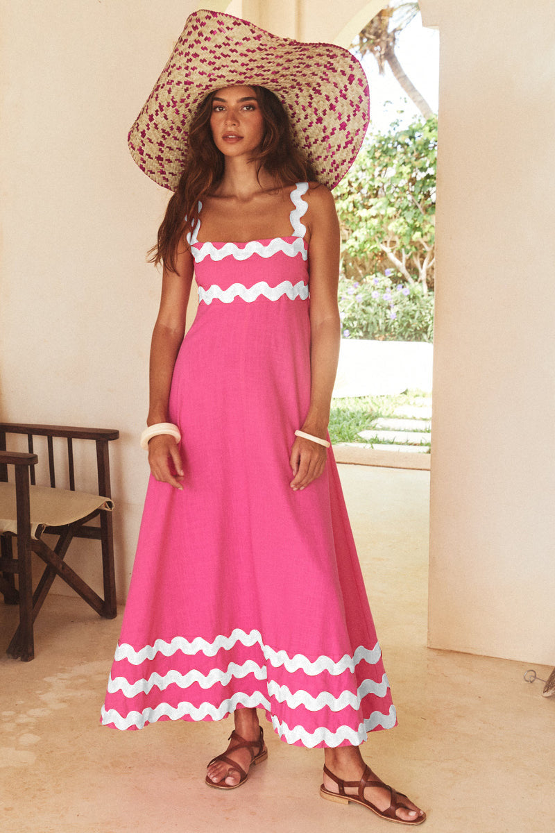 Boho Floral Print Suspender Maxi Dress