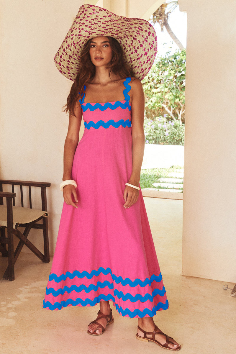 Boho Floral Print Suspender Maxi Dress