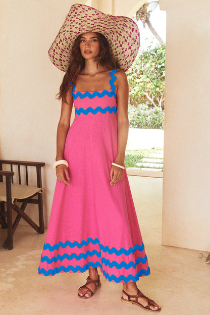 Boho Floral Print Suspender Maxi Dress