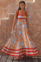 Boho Floral Print Suspender Maxi Dress