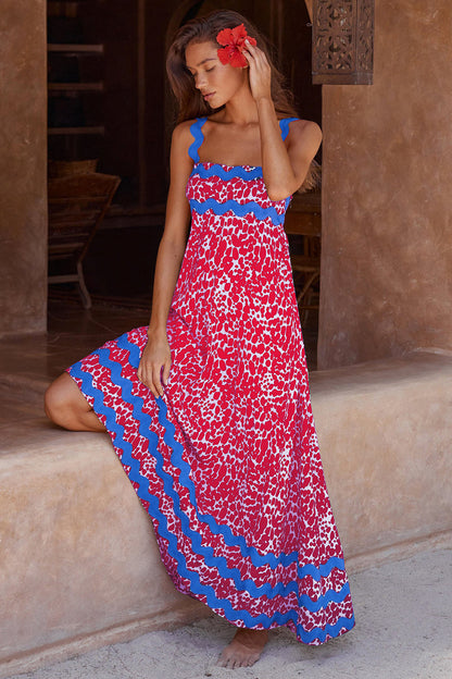 Boho Floral Print Suspender Maxi Dress