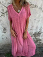 Cotton Linen V Neck Casual Maxi Dress